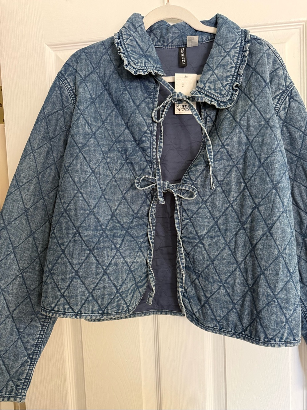 H&M Quilted Denim Tie-Front Jacket - Blue